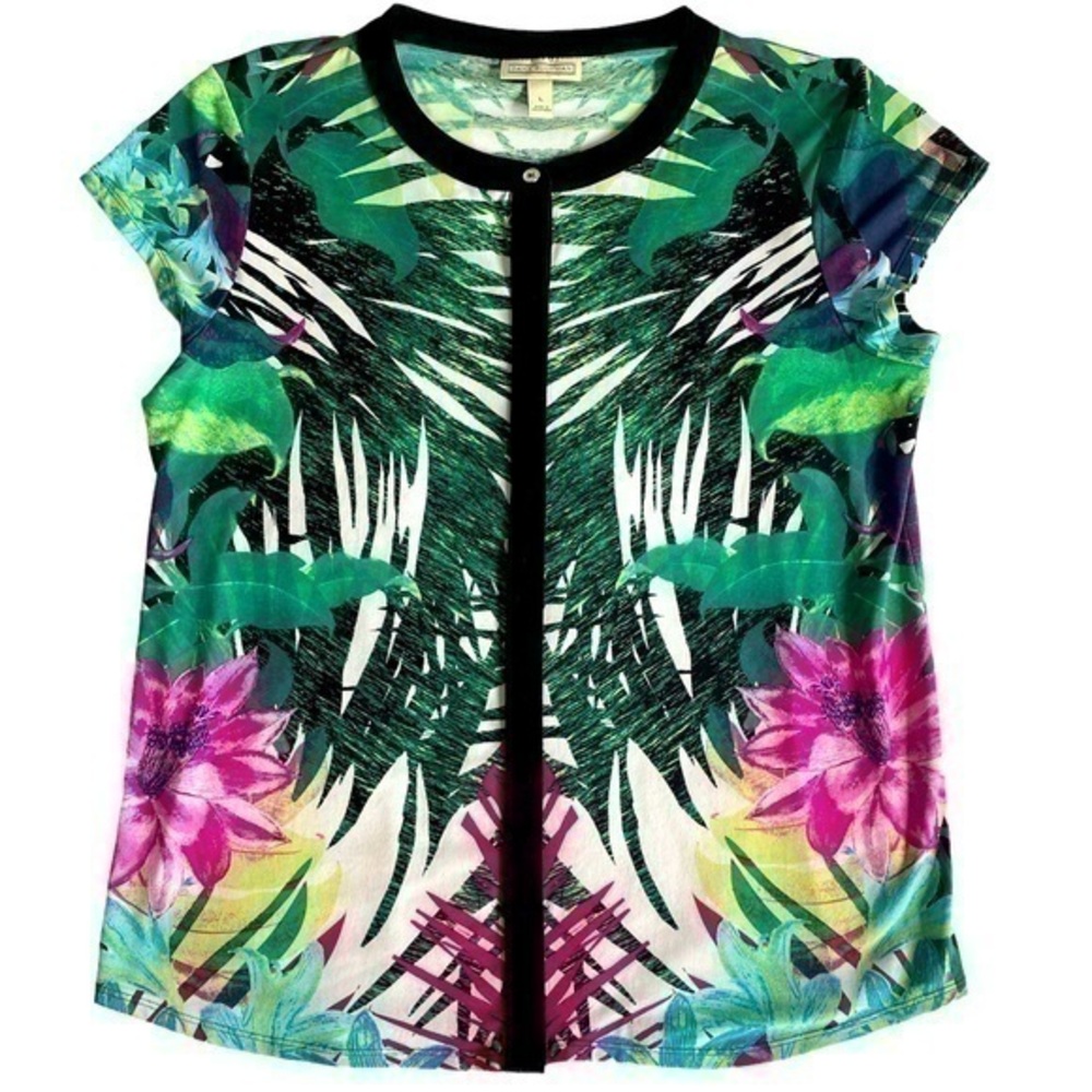 Dana Buchman Tropical Button Up Top Size Large